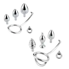 1SET Portable Stainless Steel Solid Metal Hook Delay Ring Dual-use Anal Plug