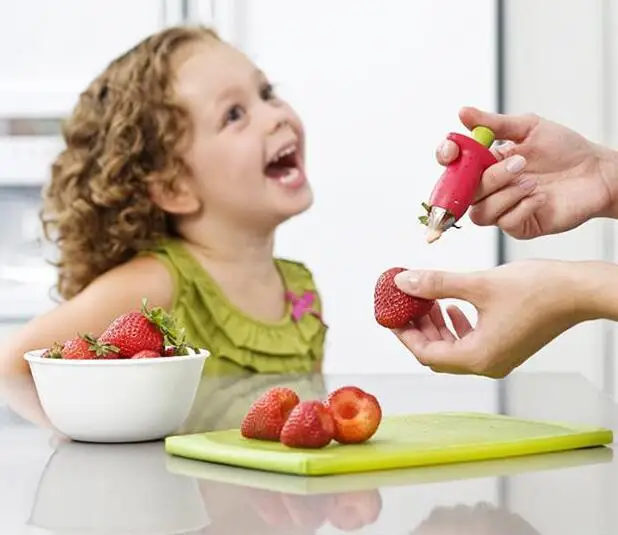 Strawberry Hullers Metal +Plastic Fruit Remove Stalks Device Tomato Stalks Strawberry Knife Stem Remover Fruit Slicer