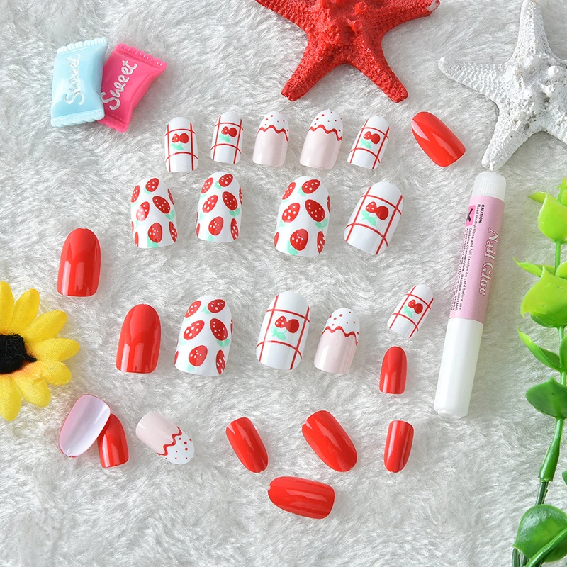 24 Pcs/Set False Nail with 2g glue Fake Nails Full Cover Simple Manicur Nail Art
