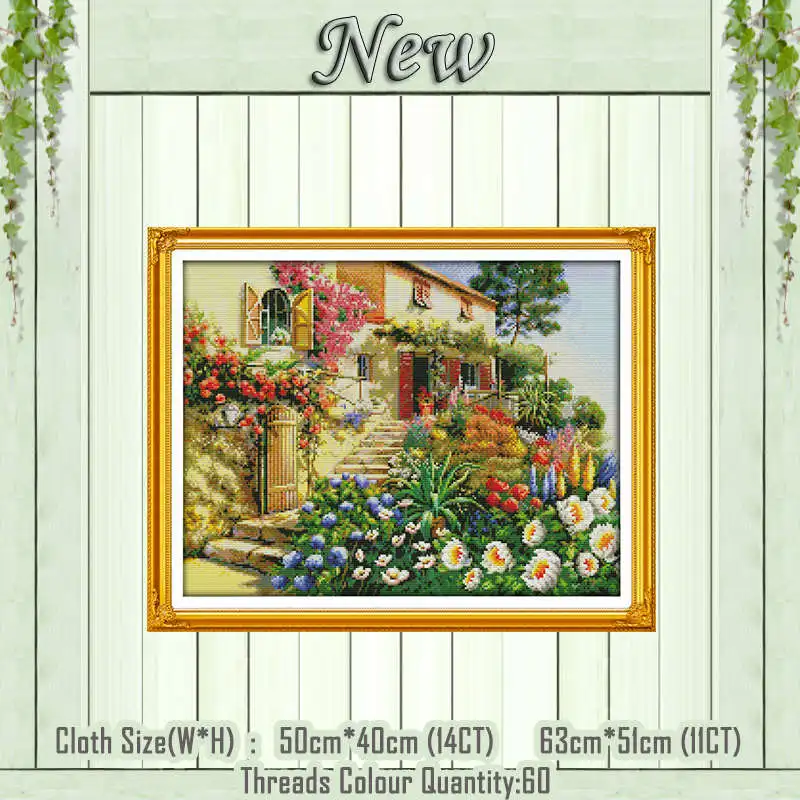 Неторопливый домик пейзаж Картина Счетный принт на холсте DMC 11CT 14CT наборы NKF вышивка крестиком набор для рукоделия - Цвет: Garden Villa 2