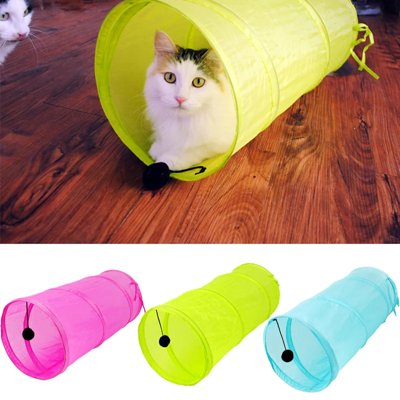 

3 Colors Pet Tunnel Cat Solid Lovely Foldable Kitten Tunnel Toy With Ball Play Fun Toy Tunnel Rabbit Play Tunnel Bulk Cat Toys