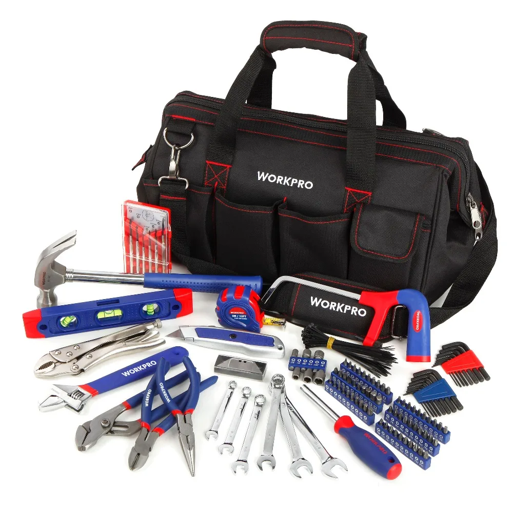 WORKPRO 156PC Professional Tool Set High Quality Tool Kits Pliers Wrenches Hammer Saw Screwdriver  Hex Key with Tool Bag