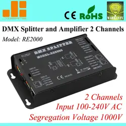 Бесплатная доставка Популярные DMX Splitter, цифровой усилитель сигнала, RJ45 и Шпильки терминала, 2 Каналы выход re2000