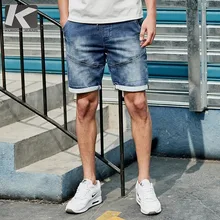 Summer Men Denim Shorts Cotton Elastic Waist Blue Color For Man Fashion Slim Fit Pocket Jeans Male Wear Short Trousers 2926
