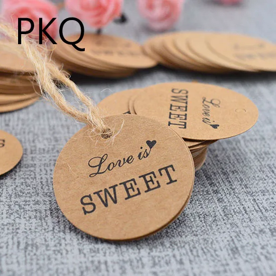 100 шт./лот крафт-бумага Love is Sweet декоративные бирки для свадебной вечеринки