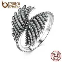BAMOER 925 Plata de Ley ANILLO de PLATA PLUMA DE FÉNIX CON CLARO CÚBICOS Anillo de Las Mujeres de Compromiso Joyería Fina PA7193