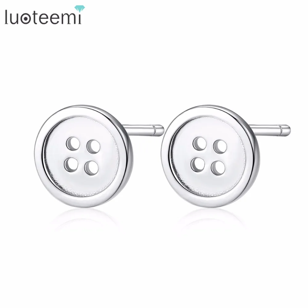 

LUOTEEMI 2018 New Unique Button Shape Design OL Style Sterling Silver Stud Earrings For Women Fashion S925 Jewerly Accessories