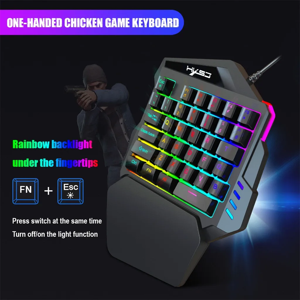 

V100 Mini FN+ESC Button LED Backlight One-handed 35 Keys One-handed Membrane Keyboard for PUBG/CF Mechanical Keyboard#G