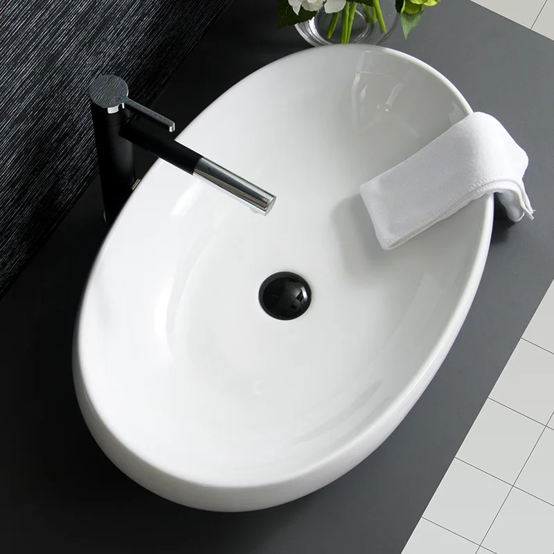 Europe Vintage Style Ceramic wash basin wash basin black ceramic basin oval white counter top wash basinjpg (4)