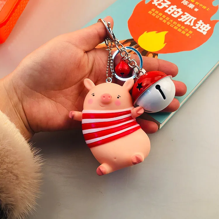 

The New 2019 Fashion Cute Cartoon Pig Keychain Leather Rope Key Chains Animal Key Ring Holder Fur Pompones Small Gift