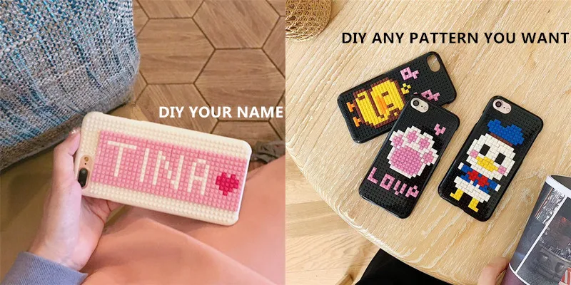 DIY blocks for iPhone 7 6 6S Plus mini building block for Phone case for Xiaomi 3d pattern for Oppo Huawei P10 DIY name iphone 8 plus wallet case