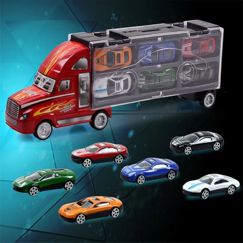 Camion de transport de voiture pour garçons (comprend 12 voitures en alliage métallique) pour enfants (2)