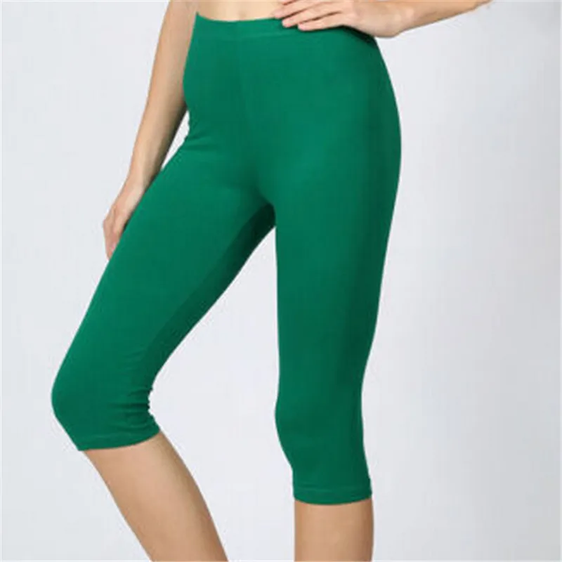 

New Fashion Womens Lady Multicolor Summer Wear Casual Slim Fit Leggings Solid High Waist Nylon Spandex Three Quarters Mid-Calf