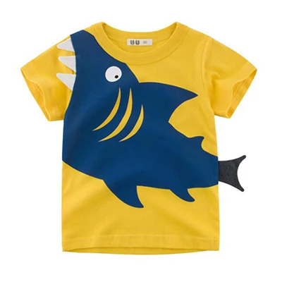 BINUDUCKLING/ г. Модный летний комплект одежды для маленьких мальчиков, футболка с короткими рукавами и принтом акулы+ шорты, детская одежда из хлопка - Цвет: Yellow T-shirt