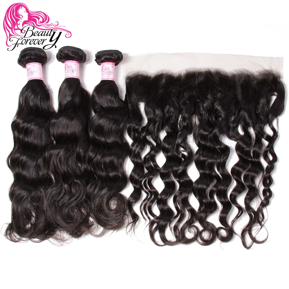 

Beauty Forever Natural Wave Brazilian Human Hair 3 Bundles With Lace Frontal Closure 13*4 Free Part 100% Remy Hair Weaves