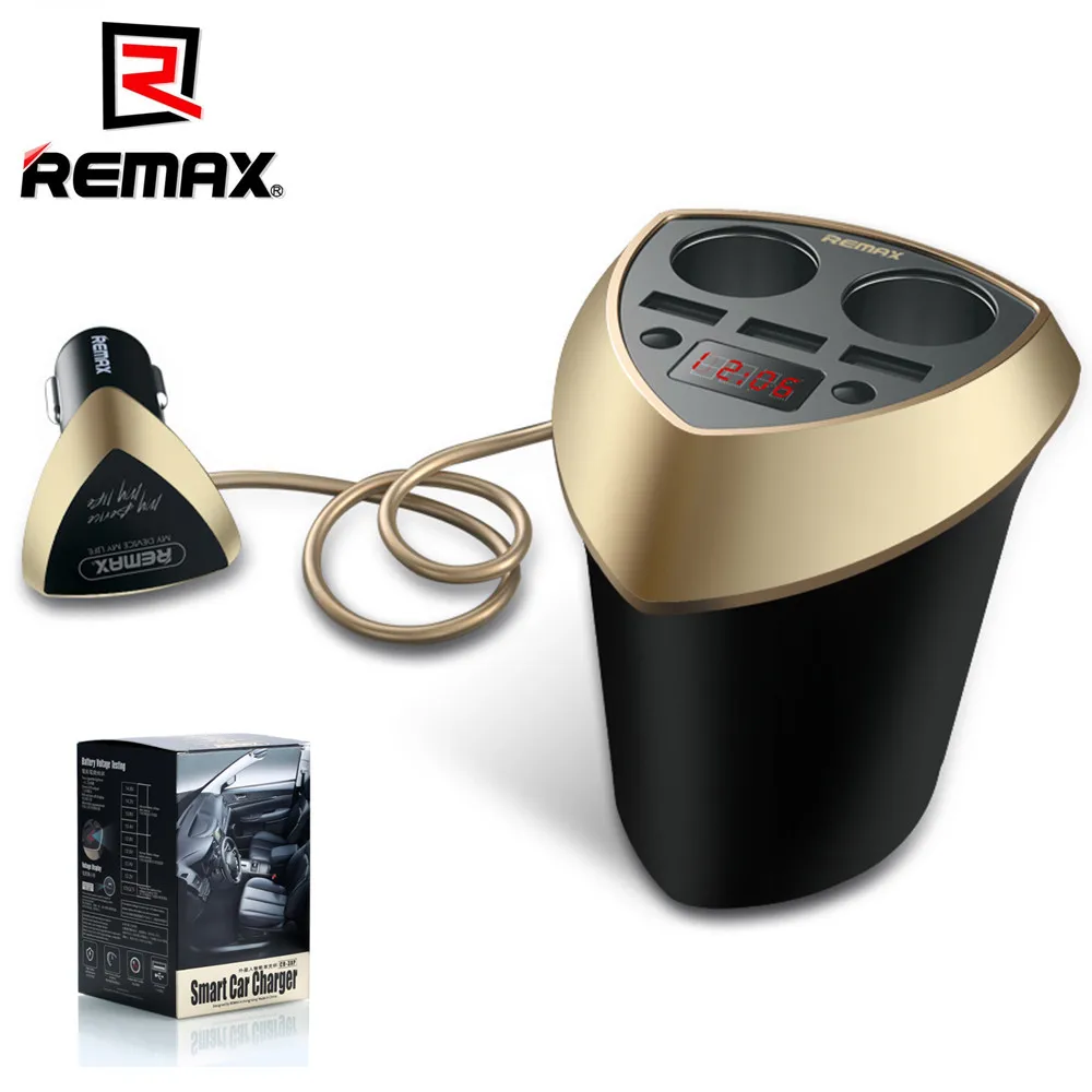 Remax Smart Car Cup 3 USB Автомобильное зарядное устройство прикуриватель дисплей напряжения прикуриватель розетка разветвитель для gps iPhone