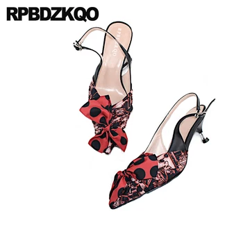 

Bow Runway Female Bowtie Red Satin Low Heel Pointed Nice Closed Toe Casual Designer Sandals Women Luxury 2018 Shoes Stiletto