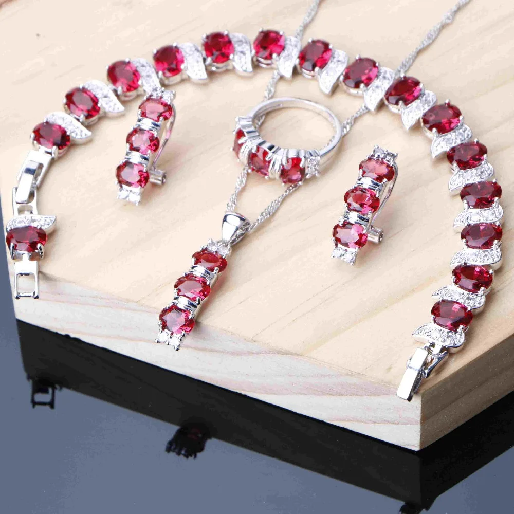Rose Red Jewelry Sets Women Cubic Zirconia Silver Jewelry 925 Bamboo