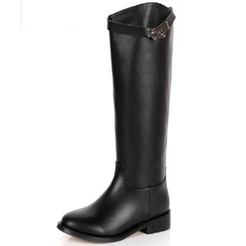

Women Geauine Leather Short Plush Thick Warm Half Boots Retro Buckle Square Heels Winter Boots Fashion Casual Boots 20170106