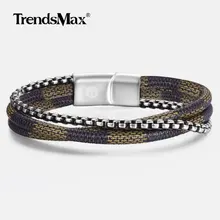 Новые 3 Слои кожаный браслет для мужчин мальчиков женские Нержавеющая сталь коробка цепь браслет мужской Браслеты 8,5 дюймов DLB143