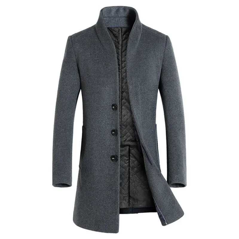 Luxury Winter Trench Coat Men Fashion Solid Stand Collar Overcoat Men Casual Plus Size Abrigos Hombre Button Long Woolen Jacket Luxury Winter Trench Coat Men Fashion Solid Stand Collar Overcoat Men Casual Plus Size Abrigos Hombre Button Long Woolen Jacket