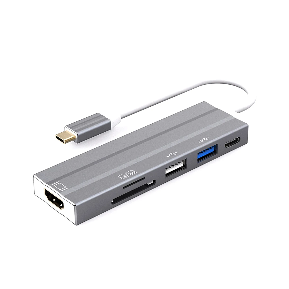 USB C концентратор 6 в 1 4 K HDMI зарядка PD Порты и разъёмы USB3.0 SD/TF Card Reader Тип C адаптер для MacBook