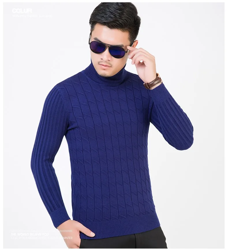 Высокое качество Новое поступление мужская зимняя водолазка свитер сплошной цвет высокий воротник толстый свитер