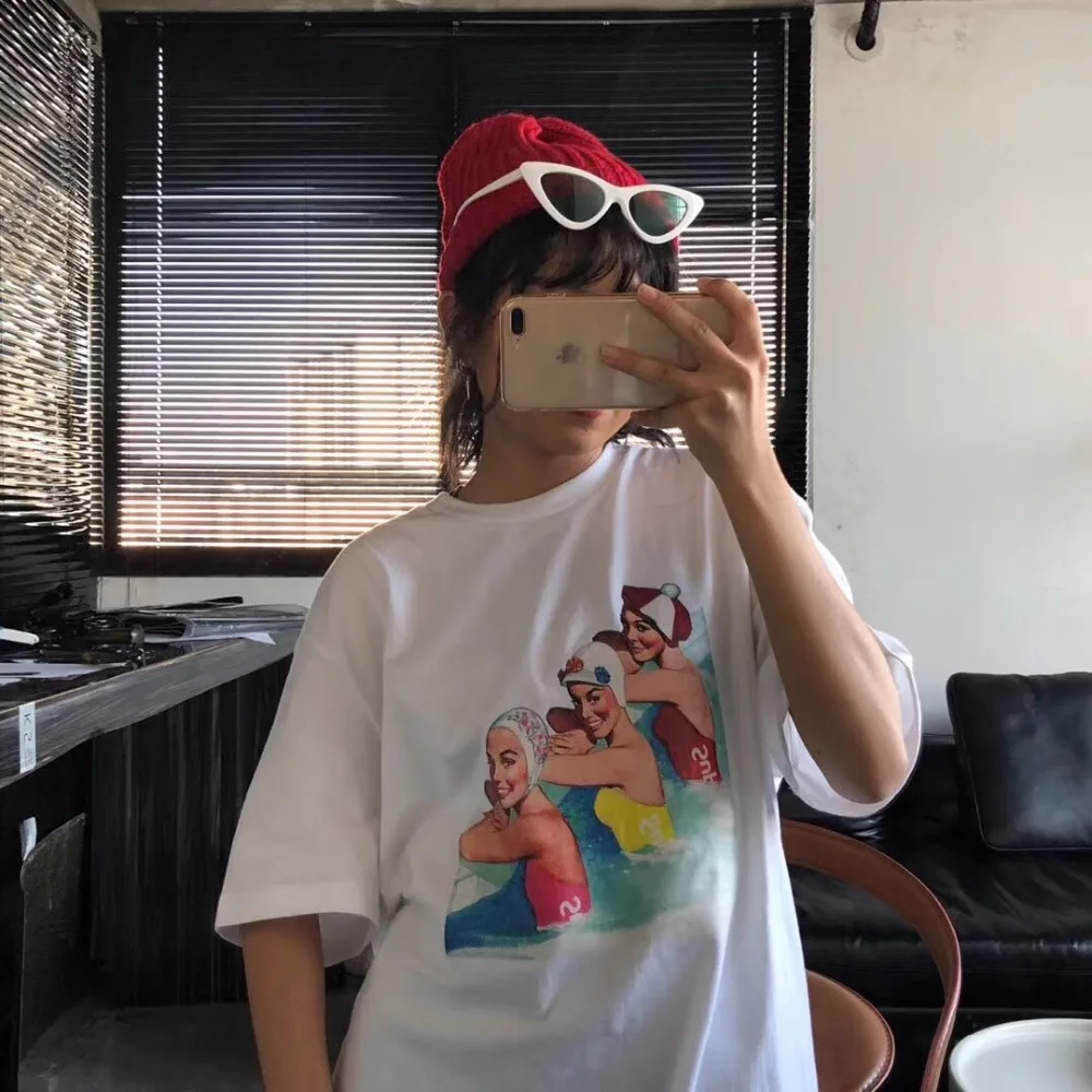 new 2018 WEEK 19 fashion 18SS swimmers tee women casual lady top tees cotton tshirt female brand clothing t-shirt printed Tops