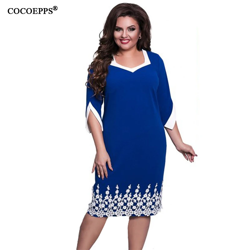 COCOEPPS 6XL 5XL Lace Patchwork Women font b Dress b font 2018 Autumn Style font b