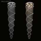 VALLKIN LED Pendant Light for Dining Room Modern Lamp Double Spiral Staircase Fixtures with K9 Clear Crystal D70CM Silver Canopy