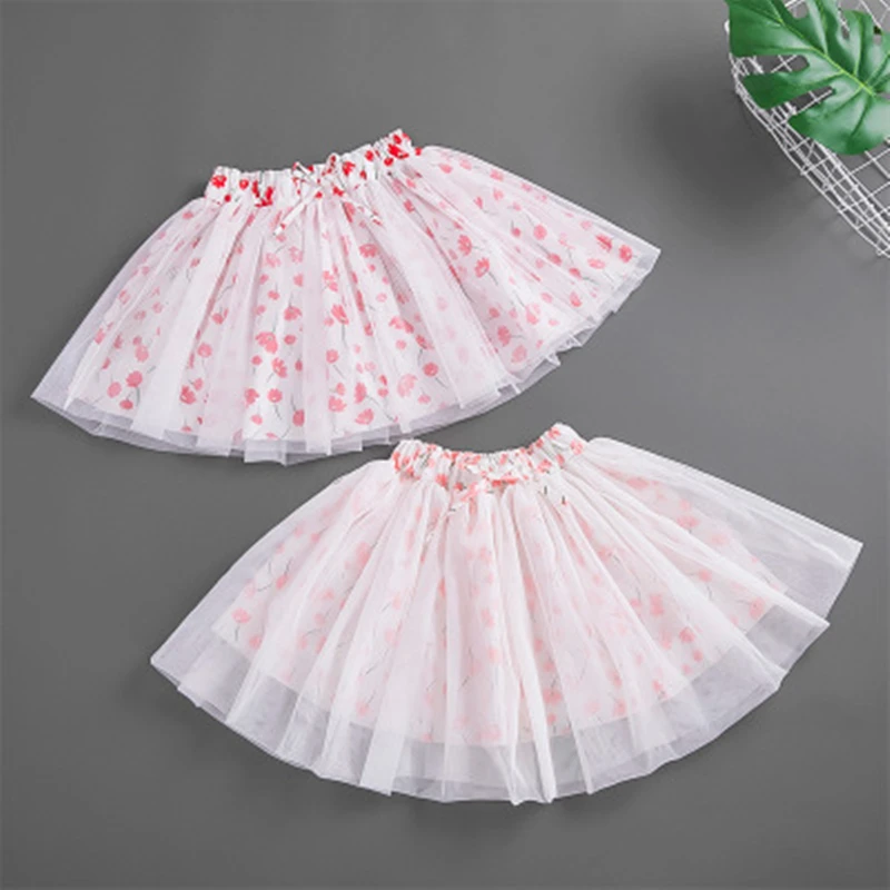 Короткая юбка для девочек, новинка года, летняя юбка, Детская газовая юбка с принтом, весна-осень, сетчатая юбка принцессы для маленьких девочек, F0424wy02
