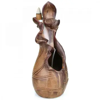 

Retro Backflow Incense Holder Smoke Waterfall Incense Burner Holder Ceramic Aromatherapy Furnace Handicraft Brown Incense Holder