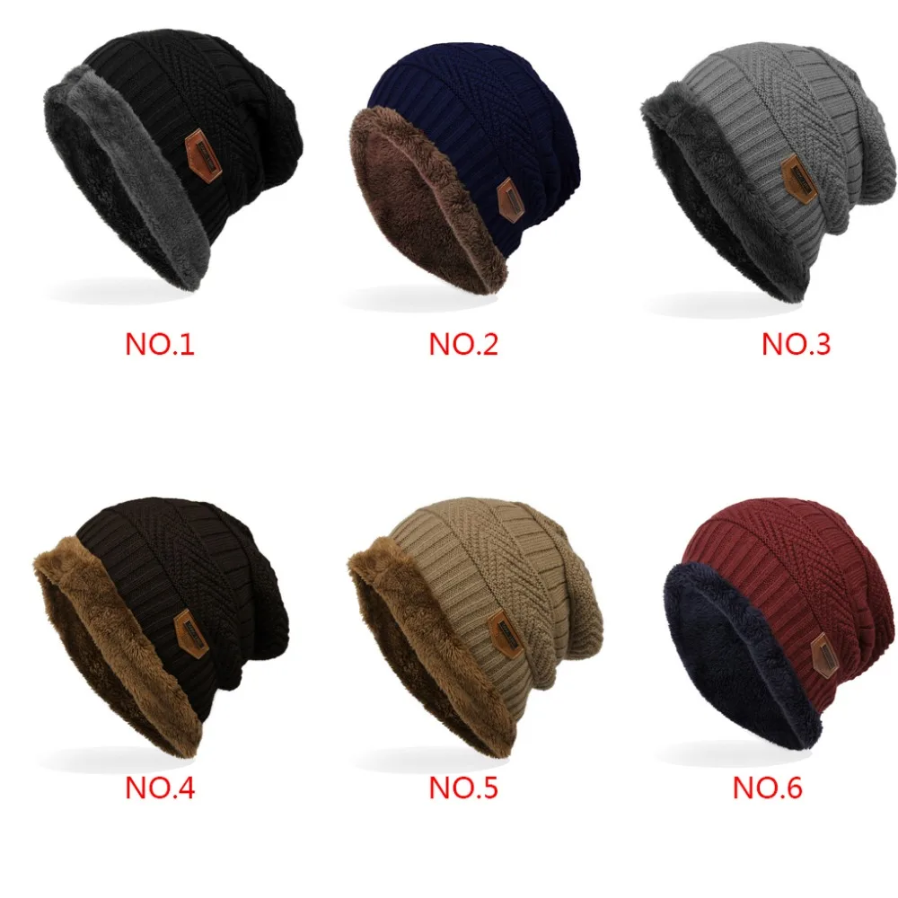 Распродажа, 6 цветов, зимние шапки для мужчин, одноцветные вязаные шапки, флокированные теплые шапки, Женская Балаклава, шапки