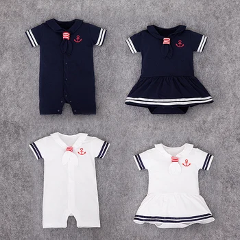 

Baby Clothes Summer New Born Baby Boy Romper Men And Women Baby Cotton Navy Short Sleeve Dress Romper Baby Onesie Jumpsuit A212