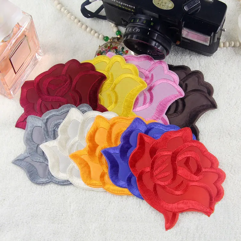 

1PC Iron On Patches For Clothing Multicolor Rose Flower Embroidery Patch Appliques Badge Stickers For Clothes 11.5x9.5cm