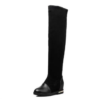 

Nice Shoes Women New Knee Thigh High Black Boots Women Motorcycle Flats Long Boots Low Heel Seude Leather Shoe Black Blue Red