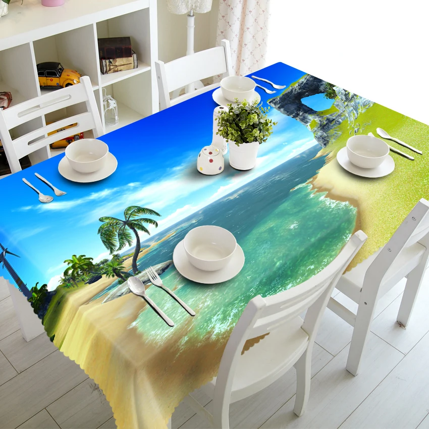 Домашний текстиль 3D скатерть Эгейское море пляж пейзаж узор утолщаются полиэстер ткань прямоугольная и круглая Свадебная скатерть