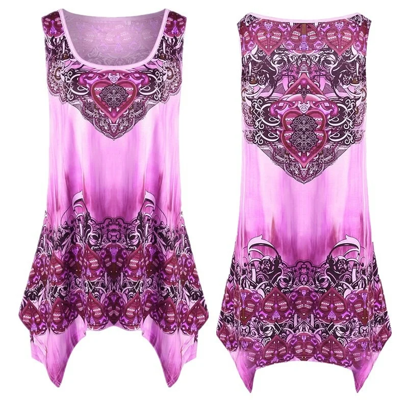  Summer Women Ladies Fashion Graphic Handkerchief Tunic Tops Casual Tank Top
