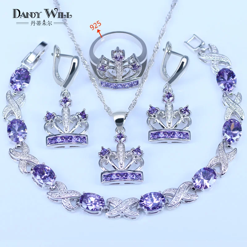 925 Sterling silver Costume Jewelry Sets For Women Purple Zircon