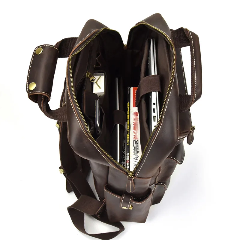 Retro Men Crazy Horse Leather Backpack Genuine Leather High Quality Travel Male Bags Large Capacity Bolsa Grande Cowhide Pack