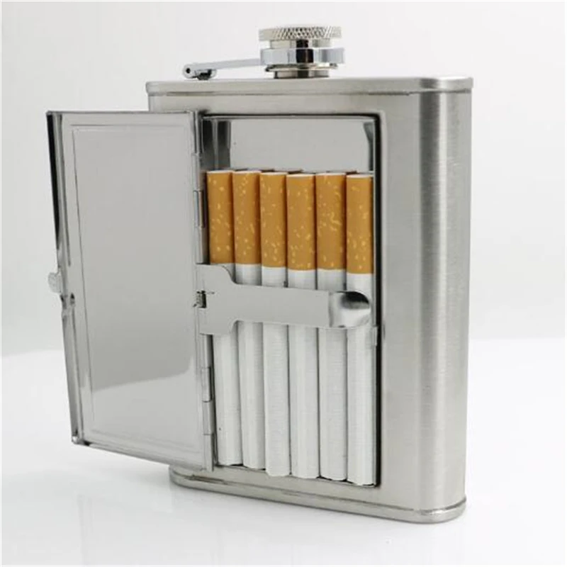 

Multipurpose Cigarette Case Box and 6oz Stainless Steel Hip Flask Liquor Whisky Alcohol Cap Funnel Wine Pot Drinkware Bottle
