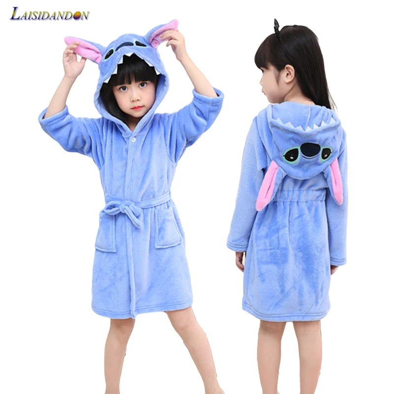 Blue Stich Anime Cosplay Costume Boys Kids Bathrobe Winter Warm Unicorn