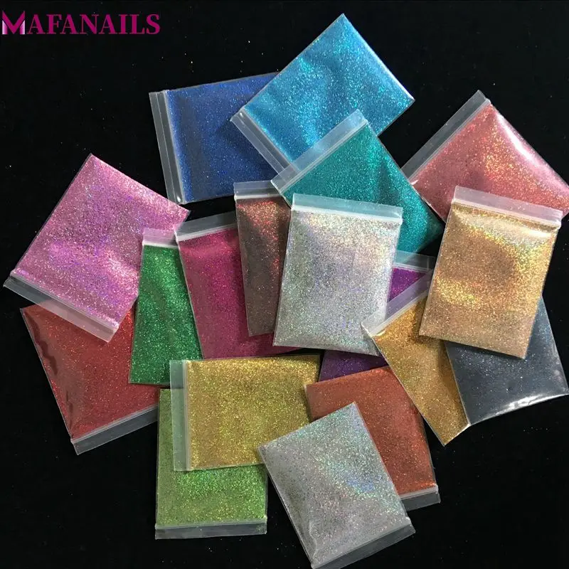 

1Bag 10g Holographic Glitter Powder 18 Colors Shining Ultra-fine HOLO Nail Glitter Dust Powder for Nail Art Decorations 0.2LSD1