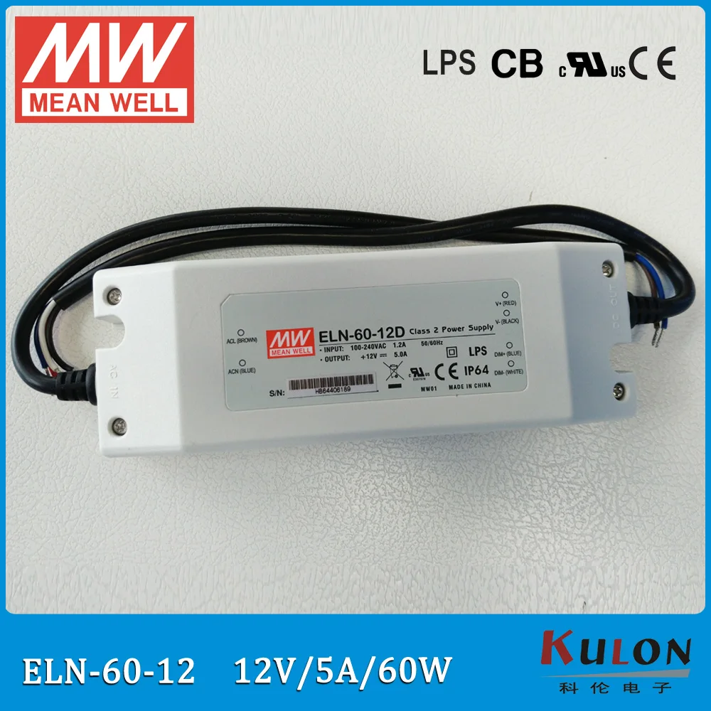 

Original Meanwell ELN-60-12 60W 5A 12V adjustable power supply waterproof IP64 LED driver ELN-60