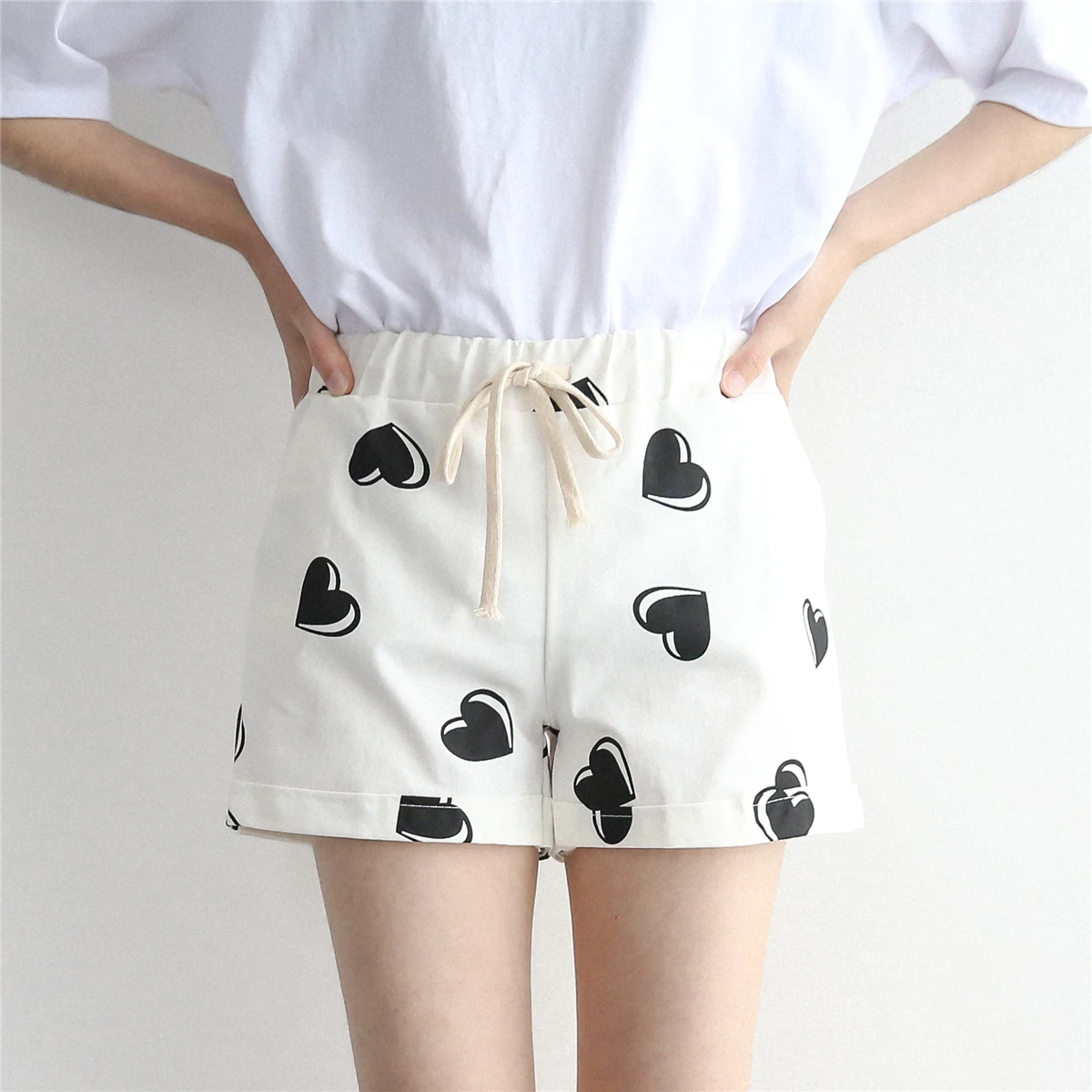 Kpop Harajuku Soft Sister Drawstring Slim Shorts Preppy Elastic Waist Cotton Short Small Star