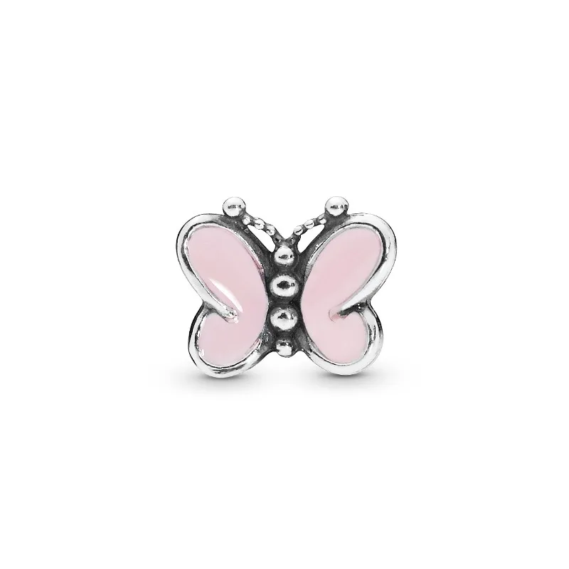 

2019 Hot Sale 925 Sterling Silver Pink Butterfly Small Pendant Beads Fits Charm Bracelet DIY Women Jewelry Party Gift