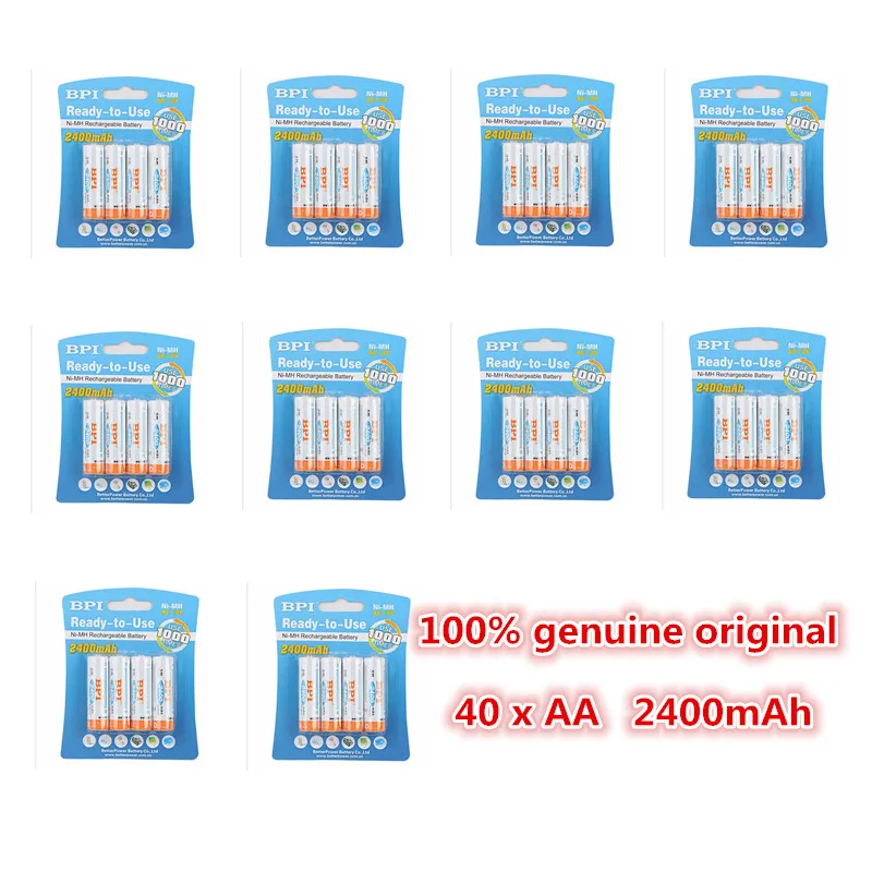 

40pcs 100% genuine original BPI 1.2V 2400mAh NiMH AA rechargeable batteries, high-quality toys, cameras, flashlights and battery