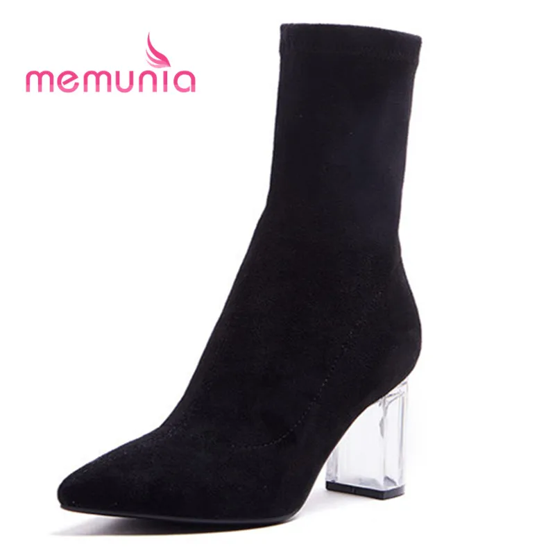 

MEMUNIA new arrive 2020 ankle boots for women high heels pointed toe fashion boots slip on winter boots female