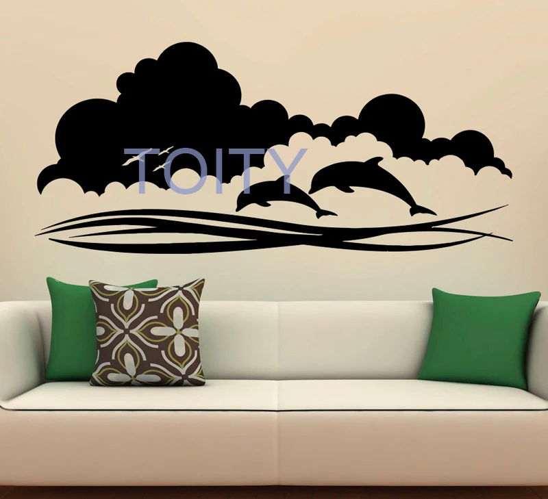 Sea Ocean Waves Wall Vinyl Decal Dolphins Stickers Marine Interior
