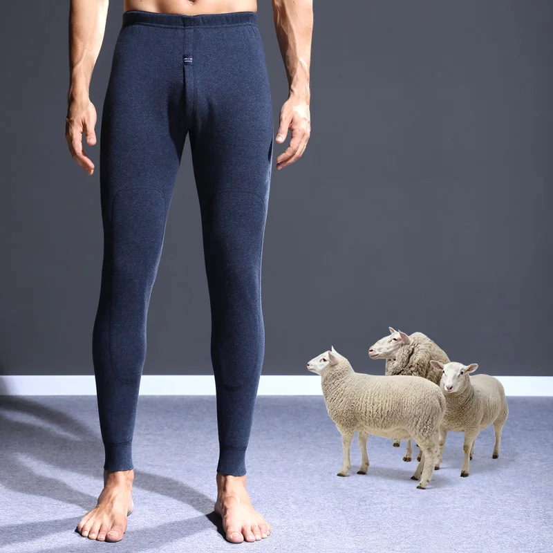 2019 Men Long Johns Thick Wool Warm Pants Cotton Soft Velvet Long Johns Pants Thermal Underwear Bottoming Trousers